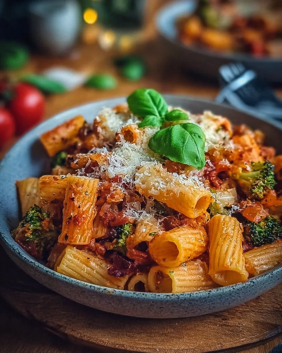 Vegetarischer Nudelauflauf mit frischem Gemüse und Käse überbacken